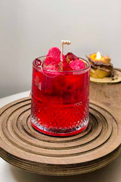 شمع ژله ای توتفرنگی لیوانی تزیینی فانتزی