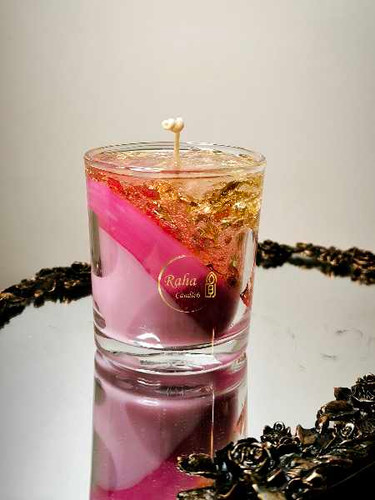 شمع لیوانی ژله ای طلایی صورتی رهاکندل6
