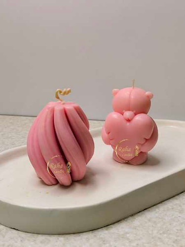 شمع خرس عاشق قلبی و گوی ساحل صورتی