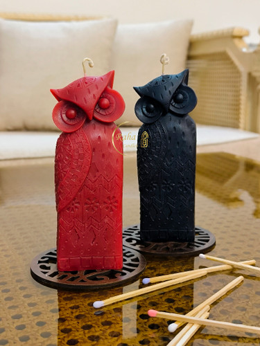 ست شمع جغد اشرافی در دو رنگ قرمز و مشکی با طراحی لوکس