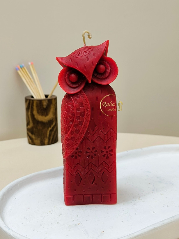 شمع دکوری جغد مجسمهای با جلوه لوکس و بافت حکاکیشده