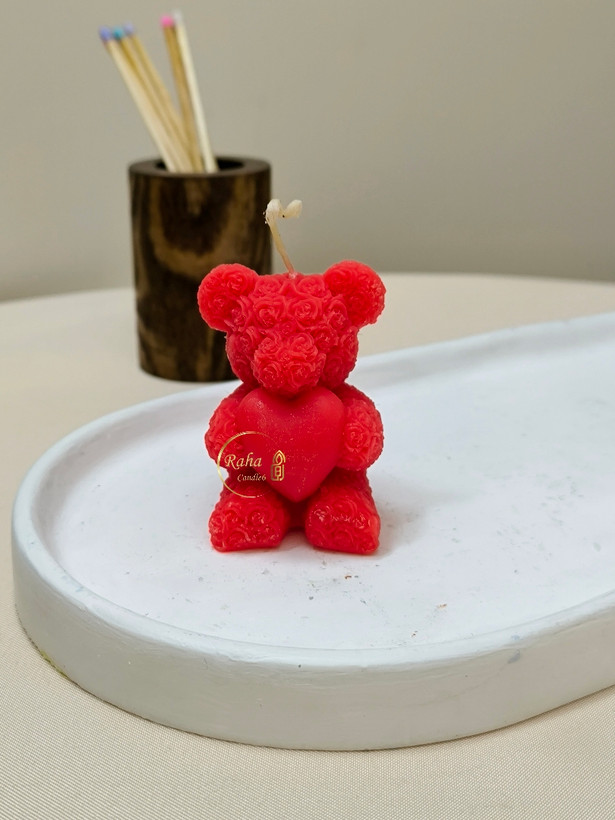 شمع تدی عاشق صورتی با قلب برجسته، محصول دستساز تزیینی رها کندل۶