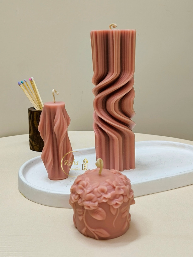 مجموعه شمع استوانهای ماینر، مارسلا و گیسو دستساز رها کندل۶