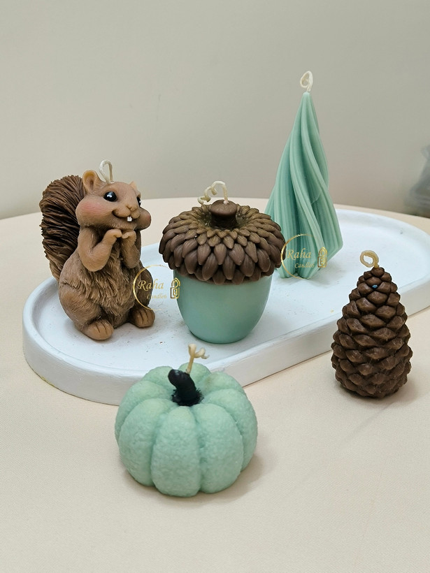 شمع تزیینی سنجاب و بلوط مناسب پاییز و دکور جنگلی رها مال