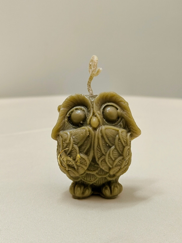 شمع طرح جغد با بافت برجسته و چشمهای سهبعدی؛ محصول دستساز رها کندل۶