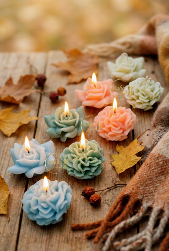 مجموعه ۸ عددی شمع گل رز و میخک در رنگهای مختلف؛ شمعهای تزیینی دستساز رها کندل۶