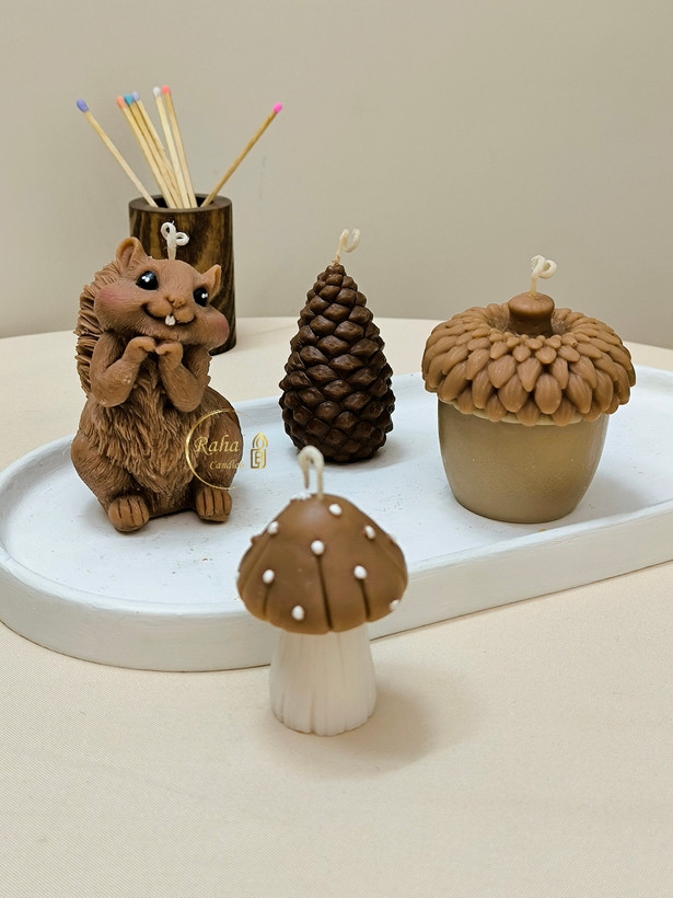 شمع های یلدایی سنجاب، کاج، بلوط و قارچ فانتزی رها مال
