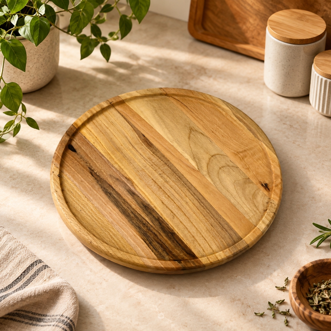 سینی و استند چوبی، درجه یک، قطر ۲۵ سانت، رها مال گالری