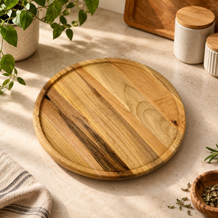 سینی و استند چوبی، درجه یک، قطر ۲۵ سانت، رها مال گالری